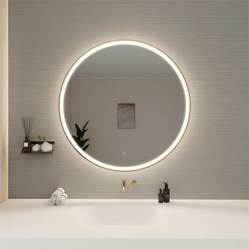 Elegant Kitchen and Bath 39 Round Led Front & Backlit Wall Mirror in Satin Gold