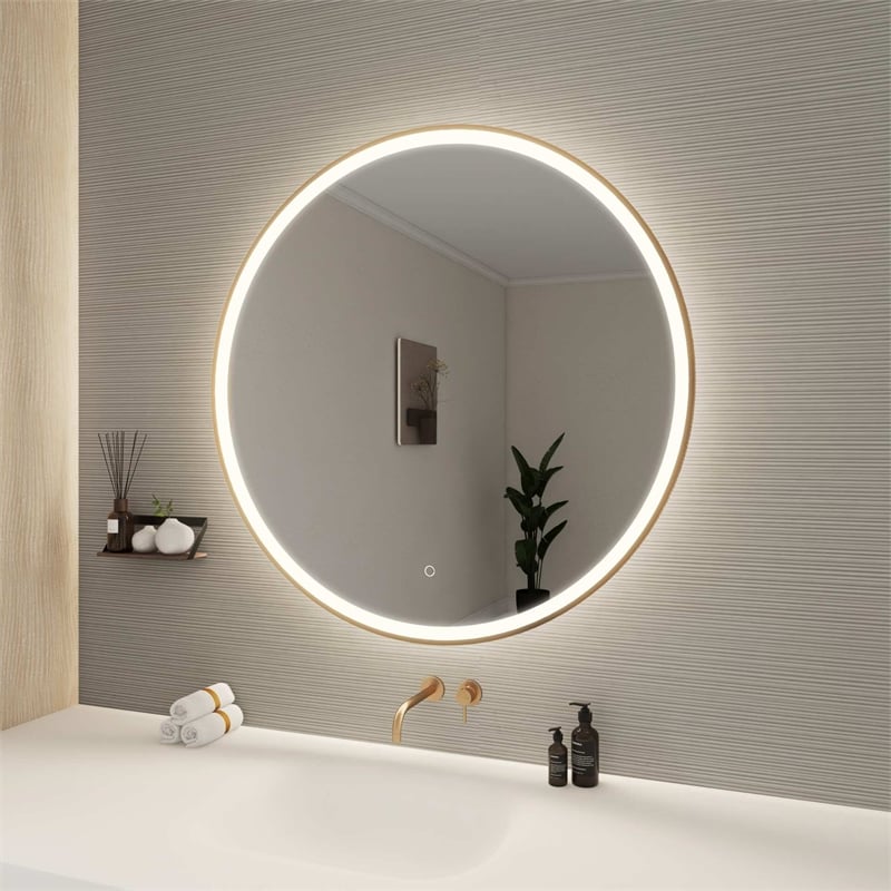 Elegant Kitchen and Bath 39 Round Led Front & Backlit Wall Mirror in Satin Gold