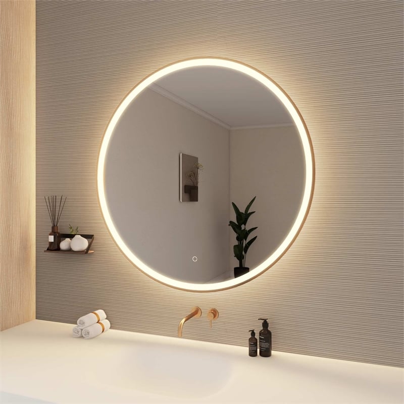 Elegant Kitchen and Bath 39 Round Led Front & Backlit Wall Mirror in Satin Gold