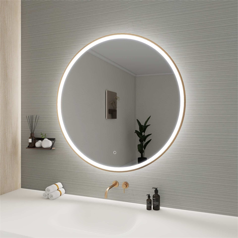 Elegant Kitchen and Bath 39 Round Led Front & Backlit Wall Mirror in Satin Gold