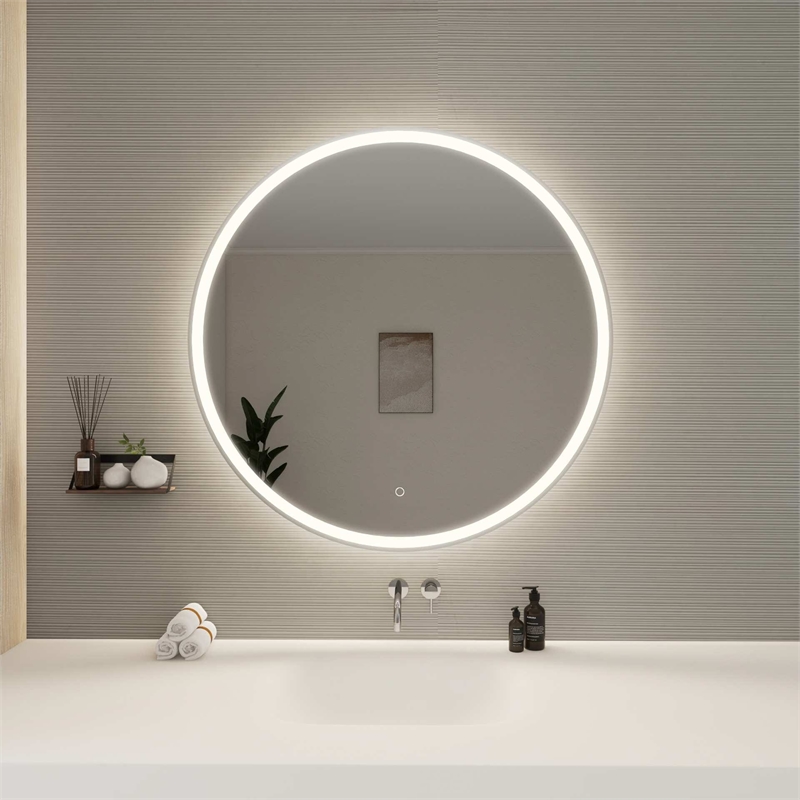 Elegant Kitchen and Bath 39 Round Led Front and Backlit Wall Mirror in Silver
