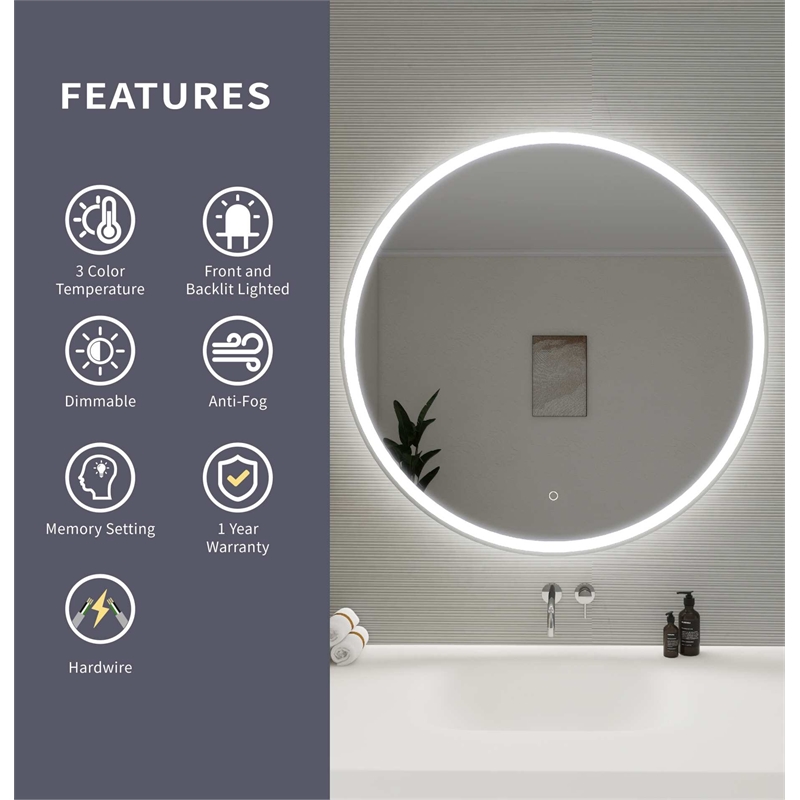 Elegant Kitchen and Bath 39 Round Led Front and Backlit Wall Mirror in Silver