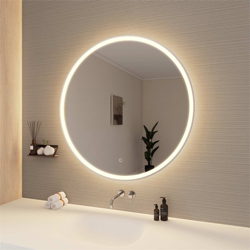 Elegant Kitchen and Bath 39 Round Led Front and Backlit Wall Mirror in Silver