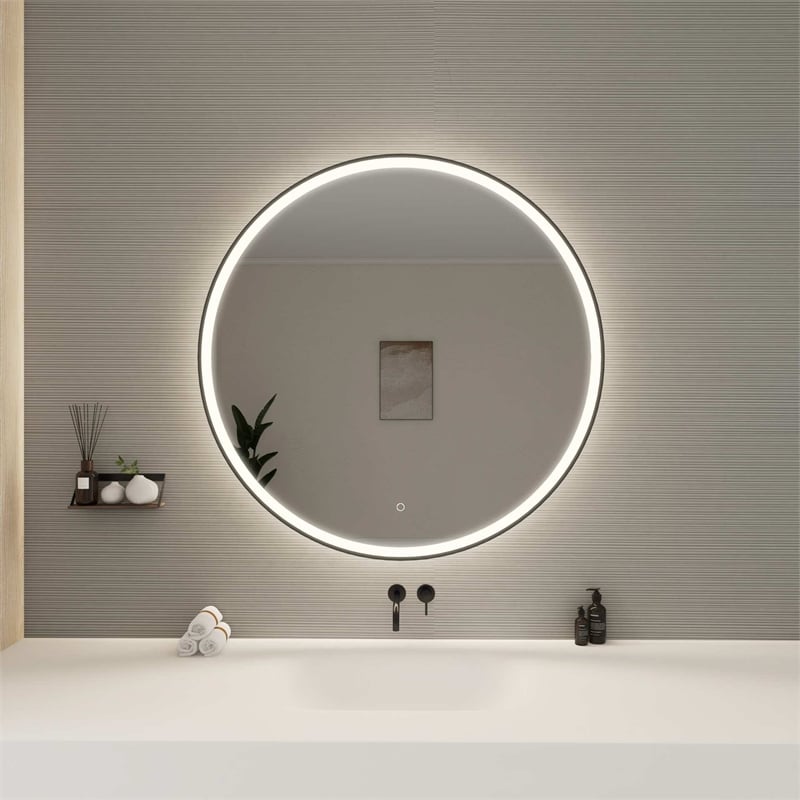 Elegant Kitchen and Bath 42 Round Led Front and Backlit Wall Mirror in Black