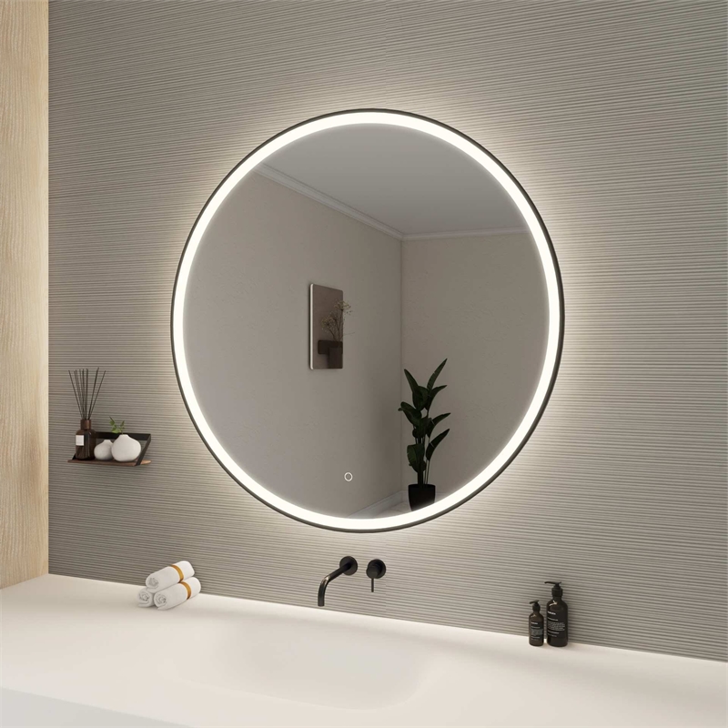 Elegant Kitchen and Bath 42 Round Led Front and Backlit Wall Mirror in Black