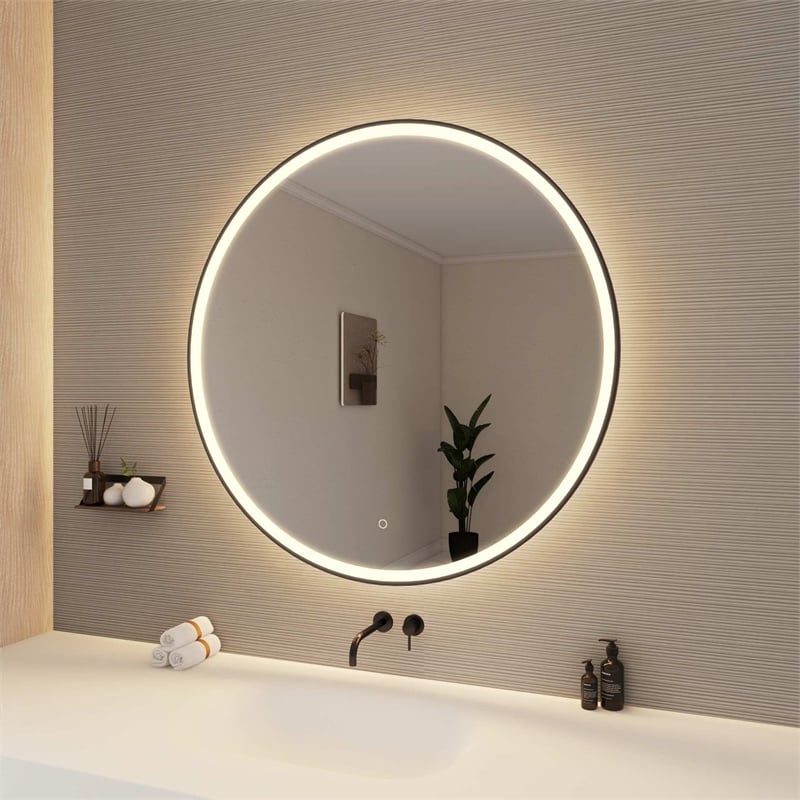 Elegant Kitchen and Bath 42 Round Led Front and Backlit Wall Mirror in Black