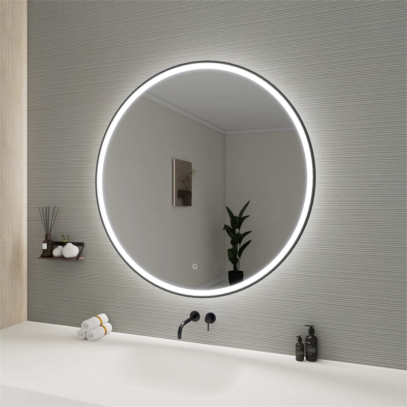 Elegant Kitchen and Bath 42 Round Led Front and Backlit Wall Mirror in Black