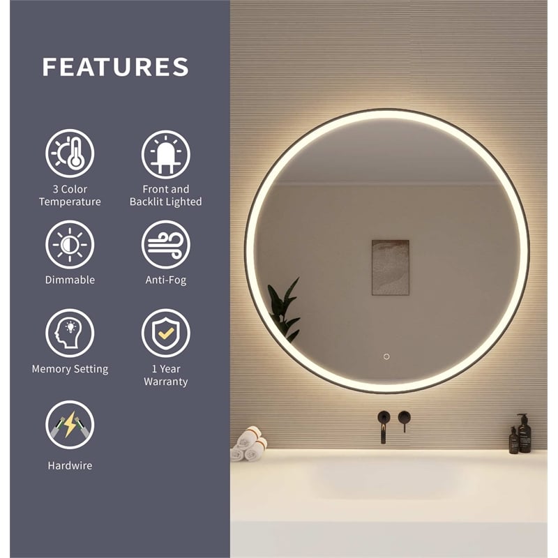 Elegant Kitchen and Bath 42 Round Led Front and Backlit Wall Mirror in Black