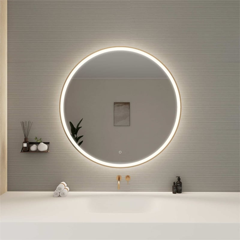 Elegant Kitchen and Bath 42 Round Led Front & Backlit Wall Mirror in Satin Gold