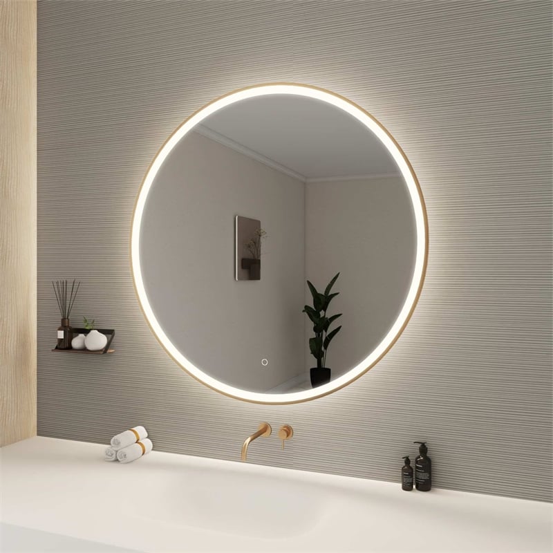 Elegant Kitchen and Bath 42 Round Led Front & Backlit Wall Mirror in Satin Gold