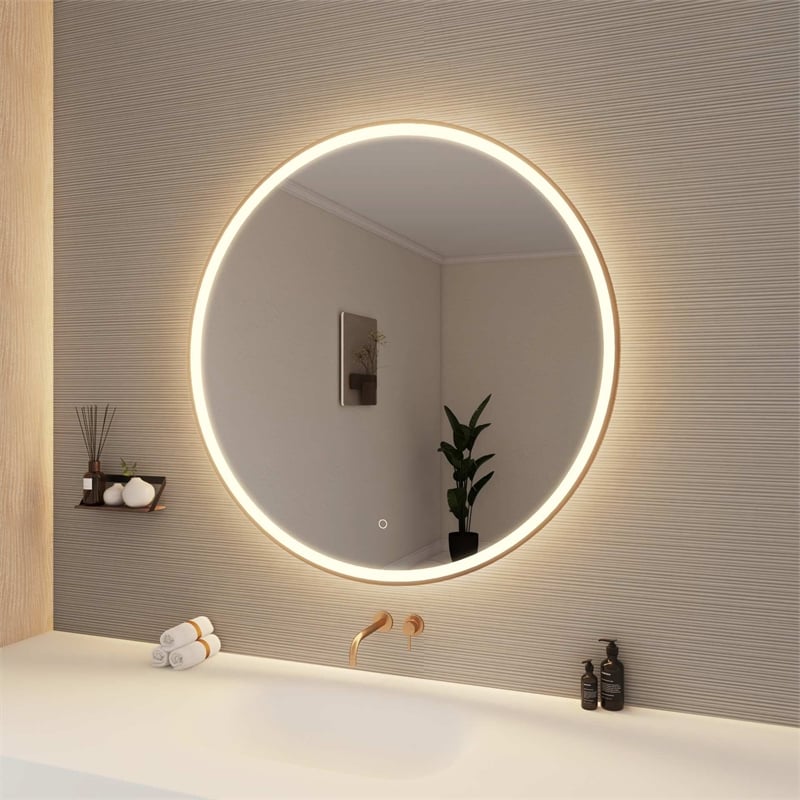 Elegant Kitchen and Bath 42 Round Led Front & Backlit Wall Mirror in Satin Gold