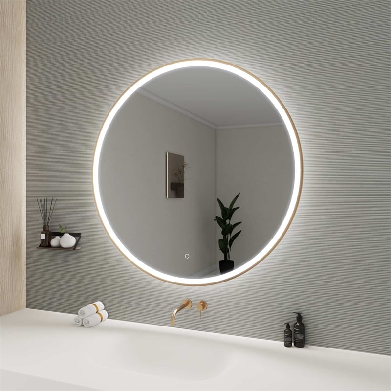 Elegant Kitchen and Bath 42 Round Led Front & Backlit Wall Mirror in Satin Gold