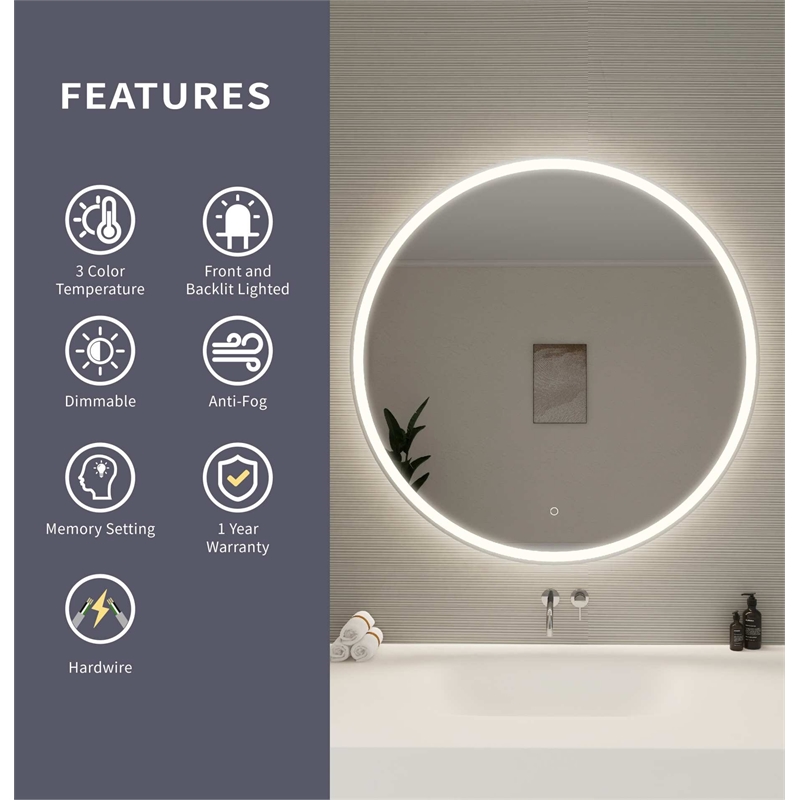 Elegant Kitchen and Bath 42 Round Led Front and Backlit Wall Mirror in Silver
