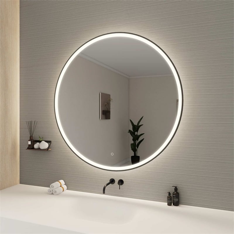 Elegant Kitchen and Bath 45 Round Led Front and Backlit Wall Mirror in Black