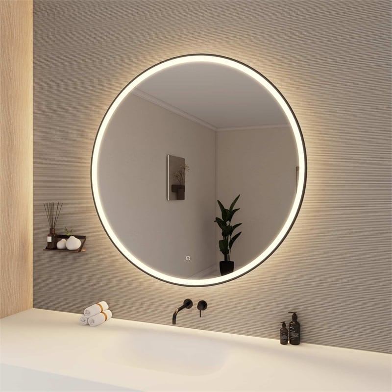 Elegant Kitchen and Bath 45 Round Led Front and Backlit Wall Mirror in Black