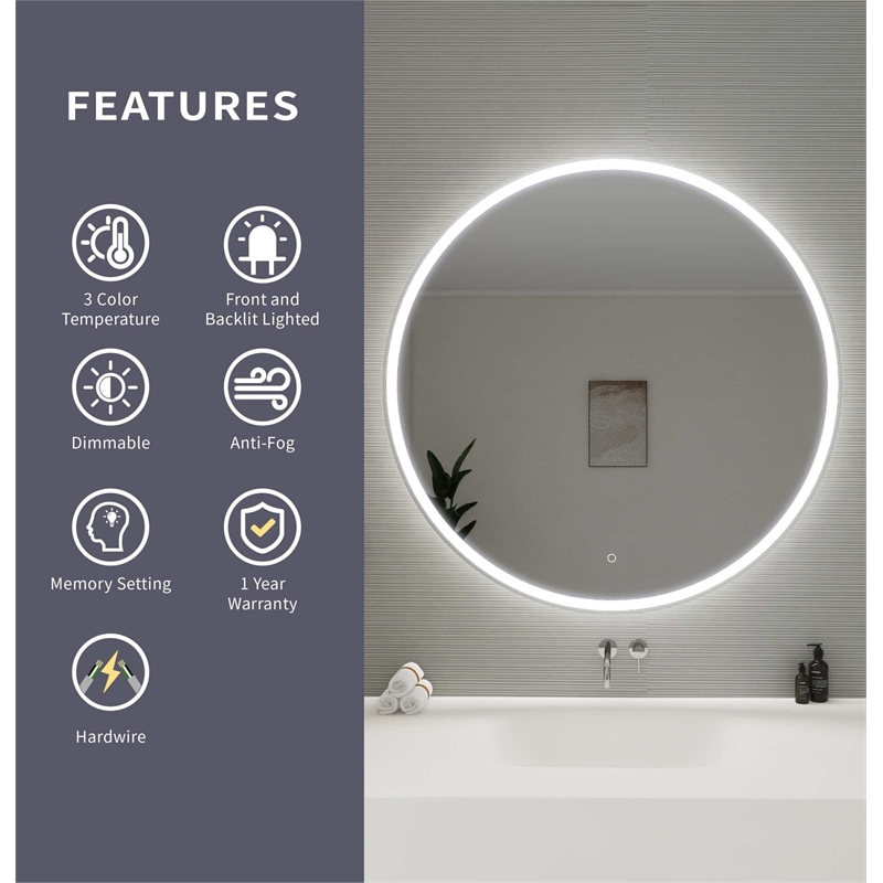 Elegant Kitchen and Bath 45 Round Led Front and Backlit Wall Mirror in Silver