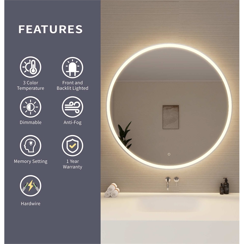 Elegant Kitchen and Bath 45 Round Led Front and Backlit Wall Mirror in Silver