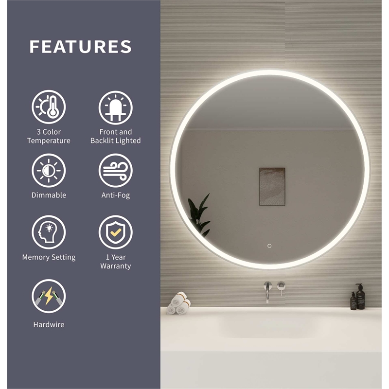 Elegant Kitchen and Bath 45 Round Led Front and Backlit Wall Mirror in Silver