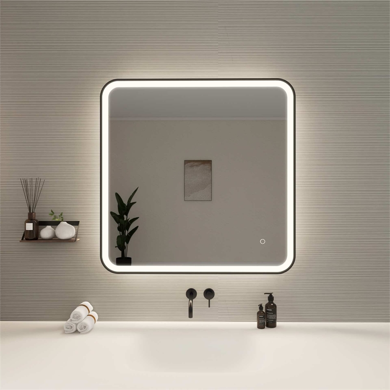 Elegant Kitchen and Bath 33 Round Led Front and Backlit Wall Mirror in Black