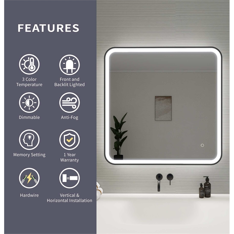 Elegant Kitchen and Bath 33 Round Led Front and Backlit Wall Mirror in Black