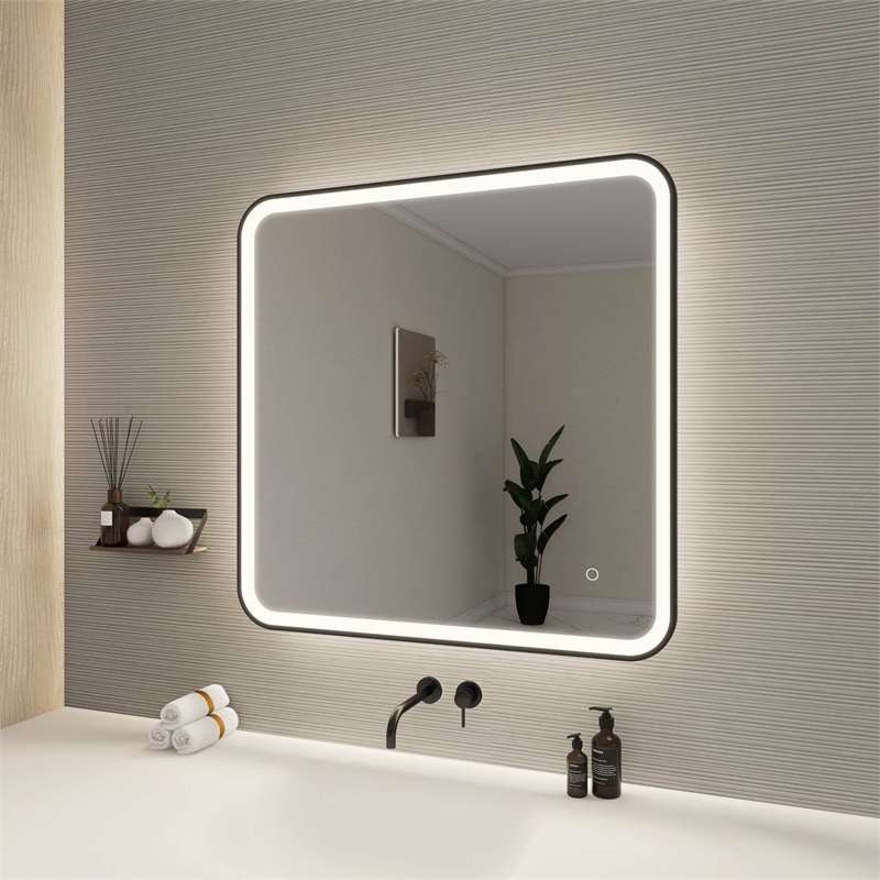 Elegant Kitchen and Bath 33 Round Led Front and Backlit Wall Mirror in Black