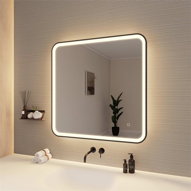 Elegant Kitchen and Bath 33 Round Led Front and Backlit Wall Mirror in Black