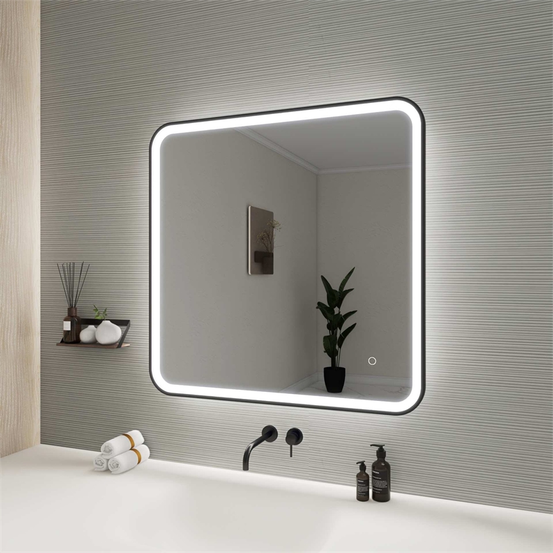 Elegant Kitchen and Bath 33 Round Led Front and Backlit Wall Mirror in Black