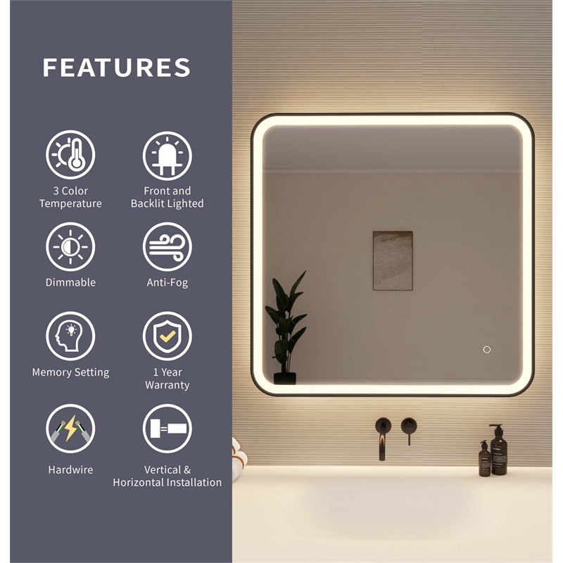 Elegant Kitchen and Bath 33 Round Led Front and Backlit Wall Mirror in Black