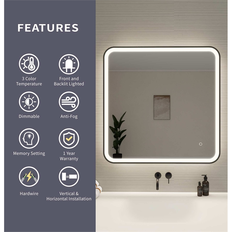 Elegant Kitchen and Bath 33 Round Led Front and Backlit Wall Mirror in Black