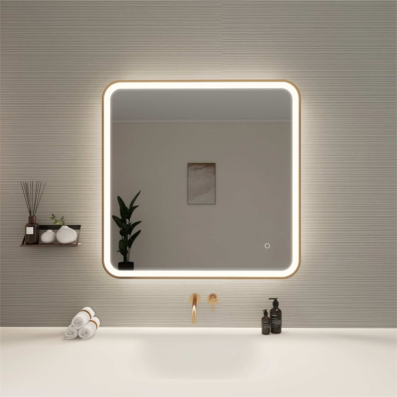 Elegant Kitchen and Bath 33 Round Led Front & Backlit Wall Mirror in Satin Gold