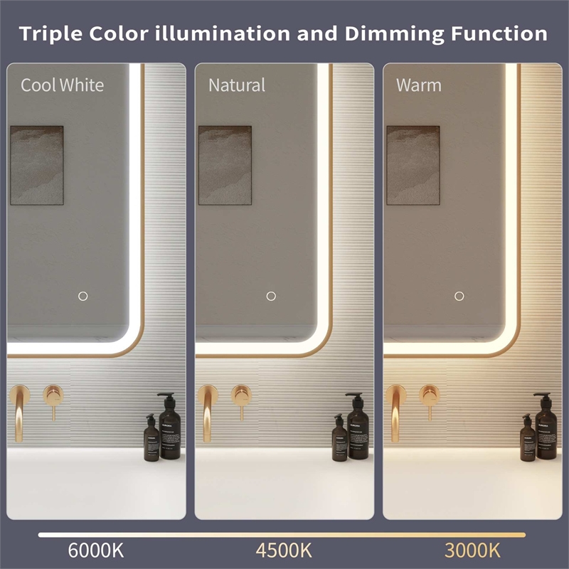 Elegant Kitchen and Bath 33 Round Led Front & Backlit Wall Mirror in Satin Gold