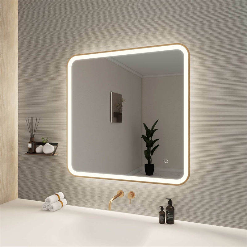 Elegant Kitchen and Bath 33 Round Led Front & Backlit Wall Mirror in Satin Gold