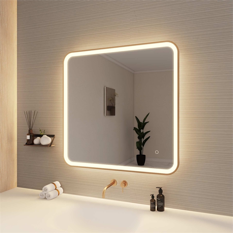 Elegant Kitchen and Bath 33 Round Led Front & Backlit Wall Mirror in Satin Gold