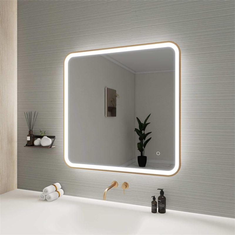 Elegant Kitchen and Bath 33 Round Led Front & Backlit Wall Mirror in Satin Gold
