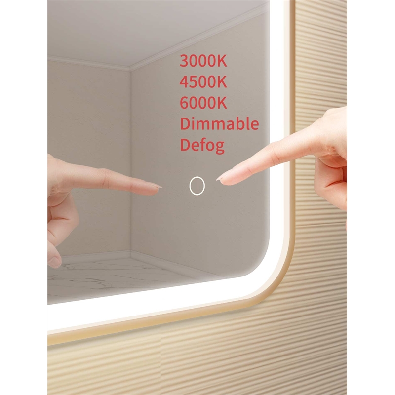 Elegant Kitchen and Bath 33 Round Led Front & Backlit Wall Mirror in Satin Gold