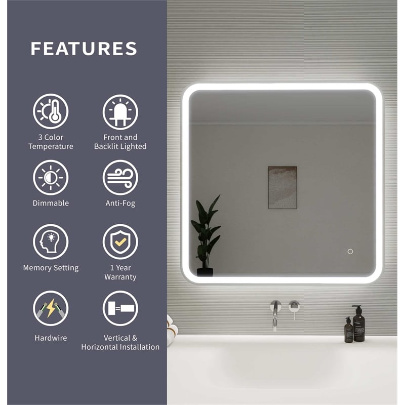 Elegant Kitchen and Bath 33 Round Led Front and Backlit Wall Mirror in Silver