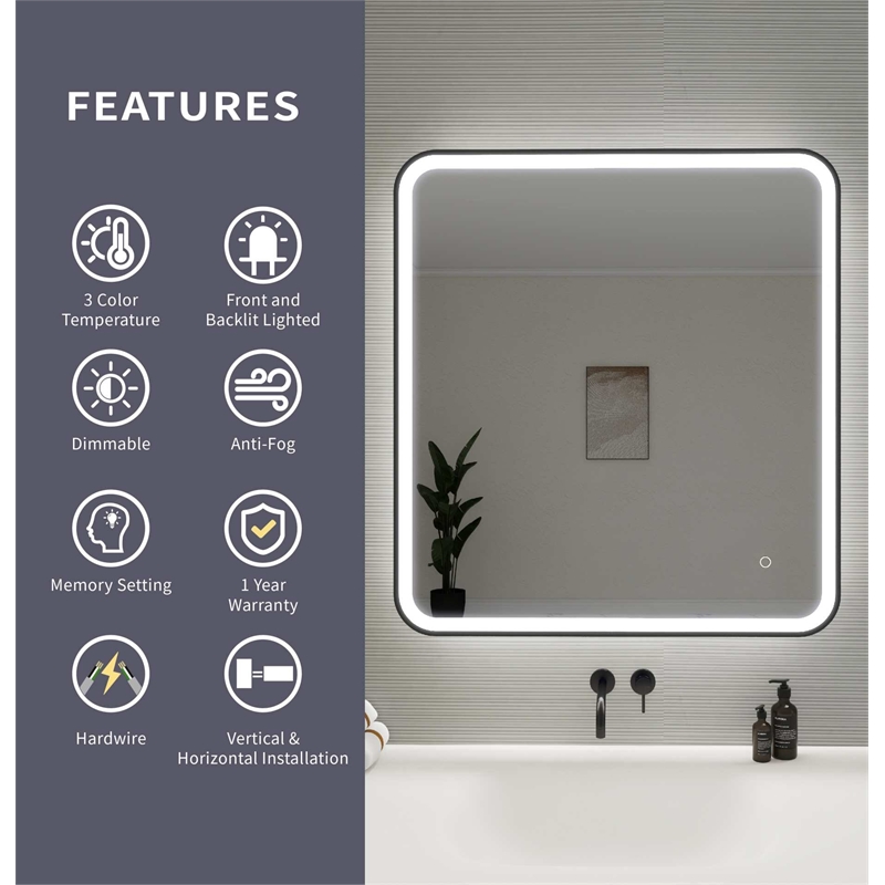 Elegant Kitchen and Bath 36 Round Led Front and Backlit Wall Mirror in Black