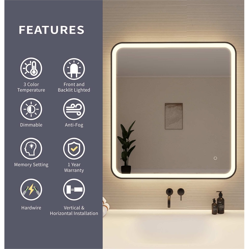 Elegant Kitchen and Bath 36 Round Led Front and Backlit Wall Mirror in Black
