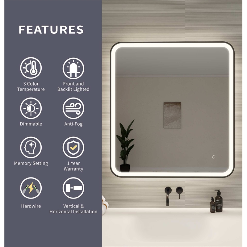 Elegant Kitchen and Bath 36 Round Led Front and Backlit Wall Mirror in Black