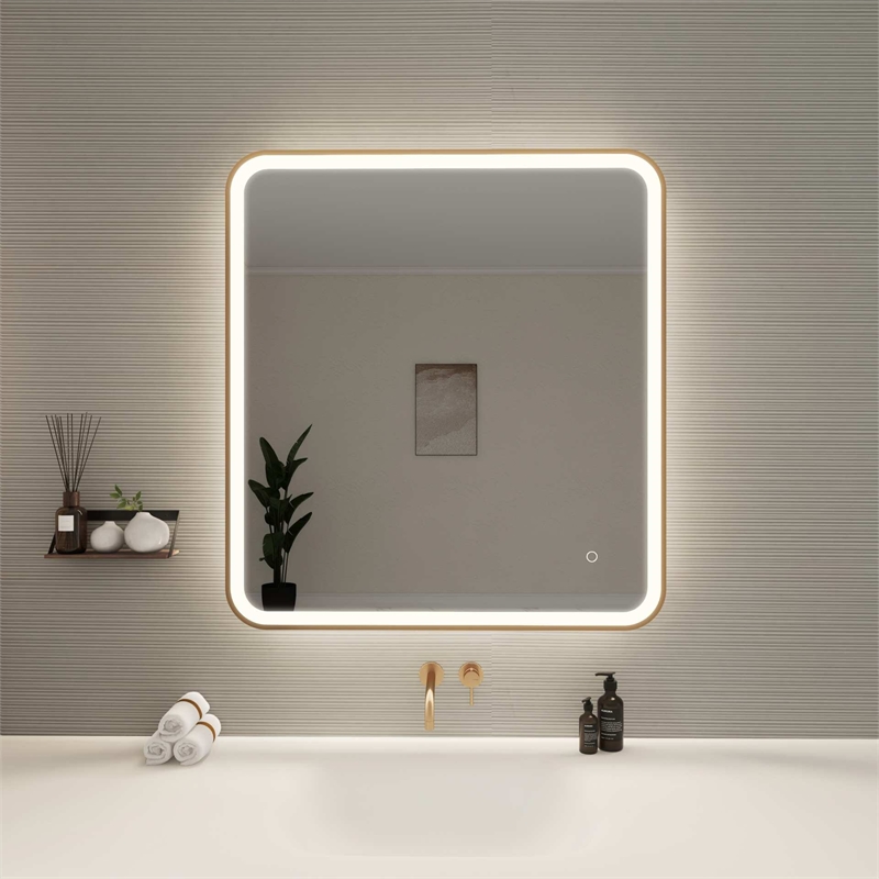 Elegant Kitchen and Bath 36 Round Led Front & Backlit Wall Mirror in Satin Gold