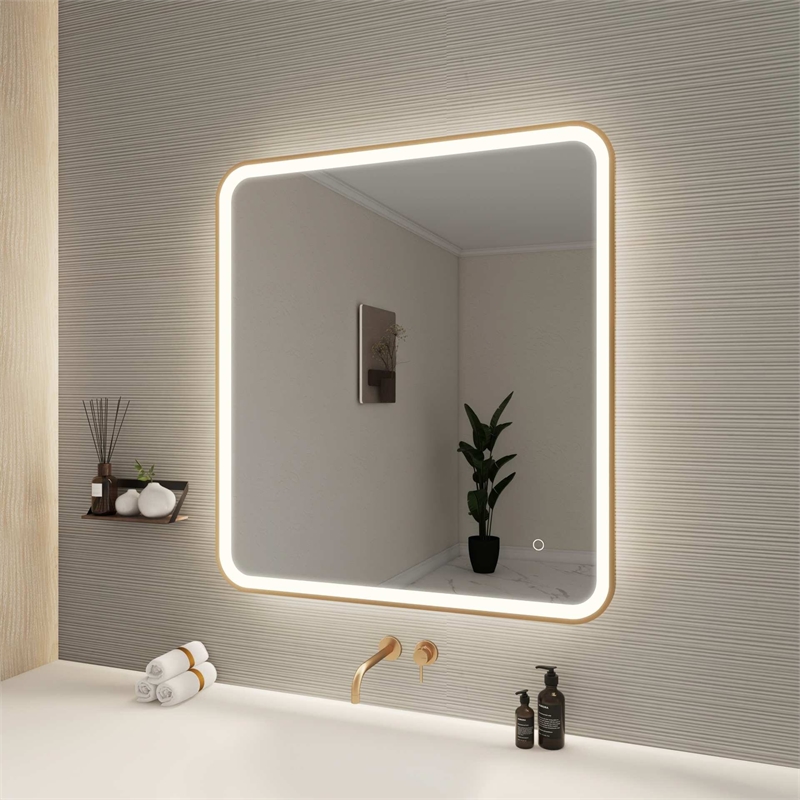 Elegant Kitchen and Bath 36 Round Led Front & Backlit Wall Mirror in Satin Gold