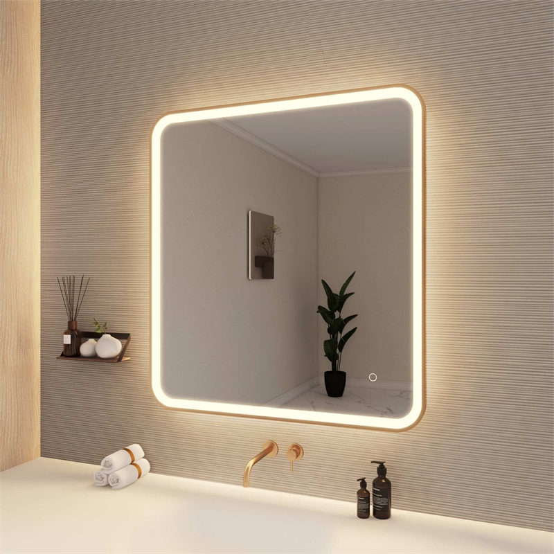 Elegant Kitchen and Bath 36 Round Led Front & Backlit Wall Mirror in Satin Gold