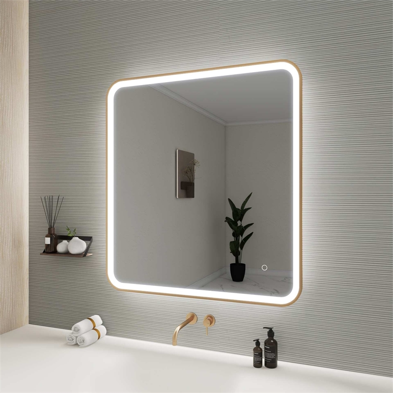Elegant Kitchen and Bath 36 Round Led Front & Backlit Wall Mirror in Satin Gold