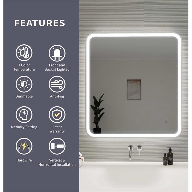 Elegant Kitchen and Bath 36 Round Led Front and Backlit Wall Mirror in Silver