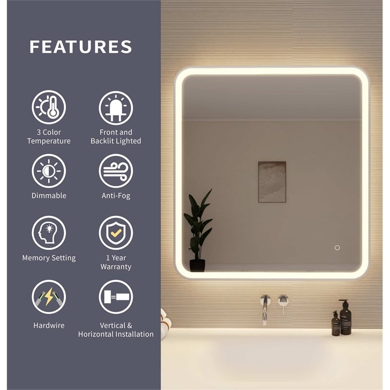 Elegant Kitchen and Bath 36 Round Led Front and Backlit Wall Mirror in Silver