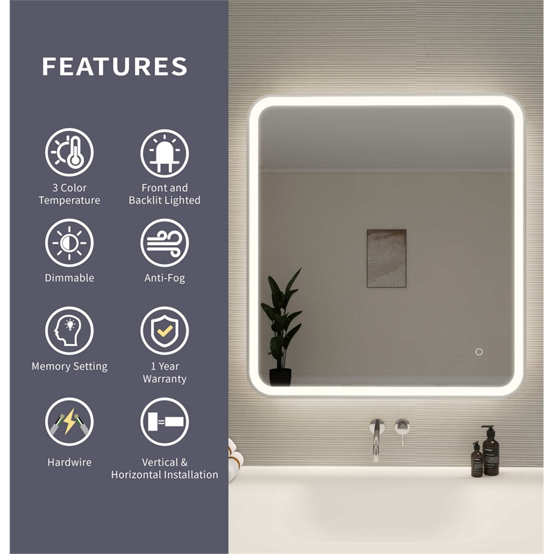 Elegant Kitchen and Bath 36 Round Led Front and Backlit Wall Mirror in Silver