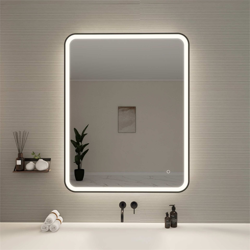 Elegant Kitchen and Bath 42 Round Led Front and Backlit Wall Mirror in Black