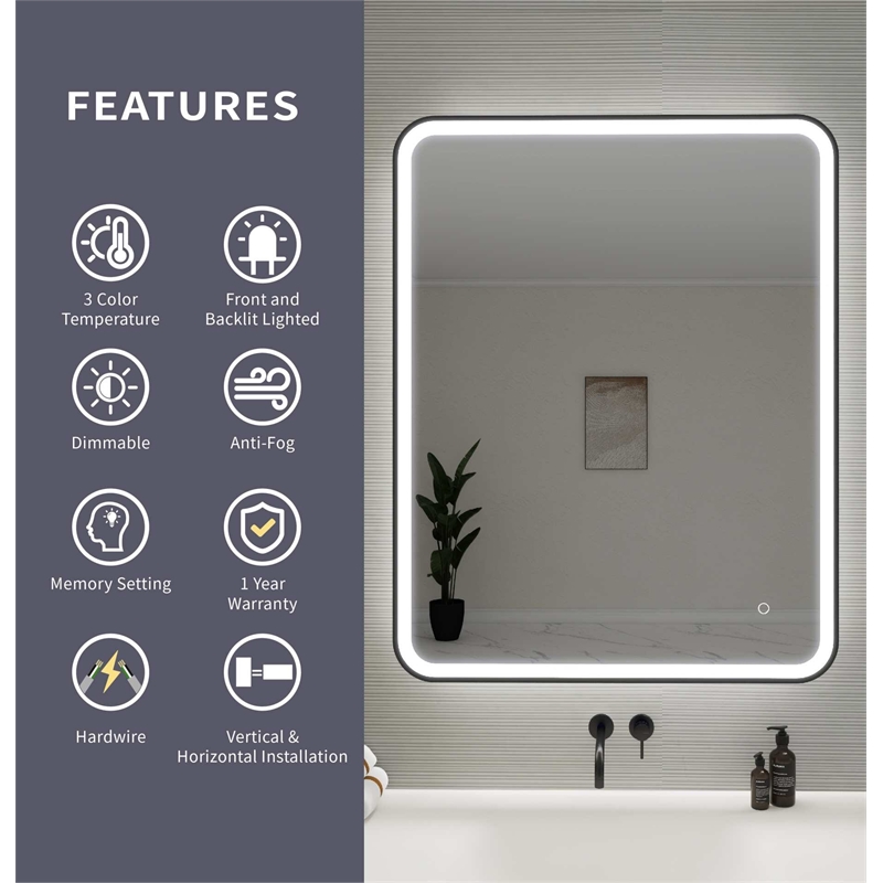 Elegant Kitchen and Bath 42 Round Led Front and Backlit Wall Mirror in Black