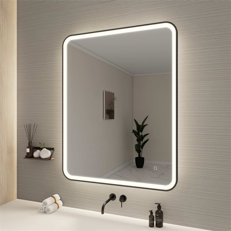 Elegant Kitchen and Bath 42 Round Led Front and Backlit Wall Mirror in Black