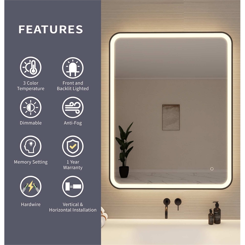 Elegant Kitchen and Bath 42 Round Led Front and Backlit Wall Mirror in Black